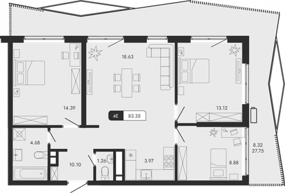 Квартира 83,4 м², 4-комнатная - изображение 1