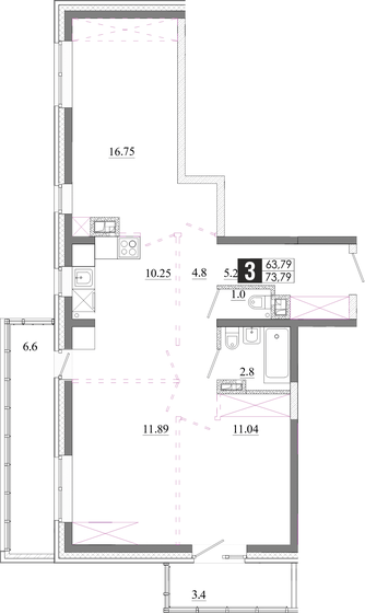 76,2 м², 3-комнатная квартира 8 758 400 ₽ - изображение 13