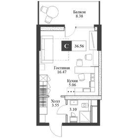 Квартира 37 м², студия - изображение 1