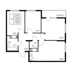 Квартира 76,8 м², 3-комнатная - изображение 2