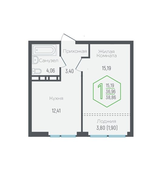 43,9 м², 1-комнатная квартира 7 400 000 ₽ - изображение 92
