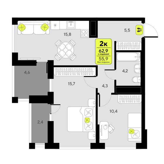64 м², 2-комнатная квартира 12 300 000 ₽ - изображение 77