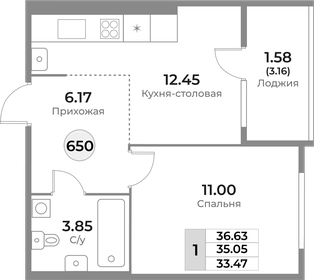 Квартира 35,1 м², 1-комнатная - изображение 1