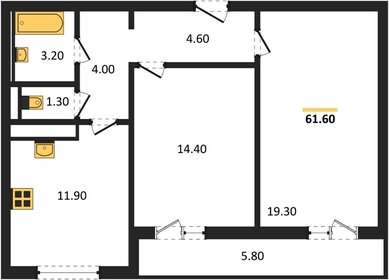Квартира 61,6 м², 2-комнатная - изображение 1