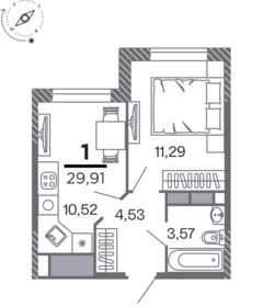 Квартира 29,9 м², 1-комнатная - изображение 1