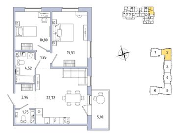 Квартира 62,7 м², 2-комнатная - изображение 1