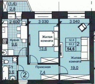 Квартира 54 м², 2-комнатная - изображение 1