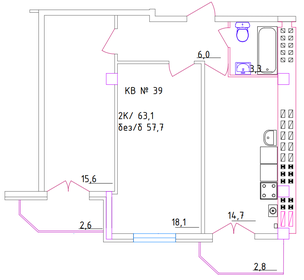 Квартира 63,1 м², 2-комнатная - изображение 1