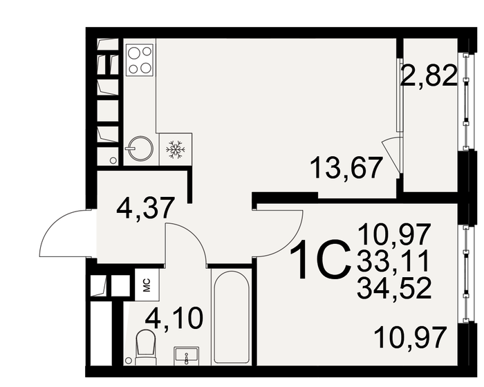 34,5 м², 1-комнатная квартира 4 021 580 ₽ - изображение 11