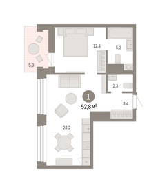 Квартира 52,8 м², 1-комнатная - изображение 1