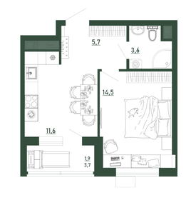 Квартира 37,3 м², 1-комнатная - изображение 1