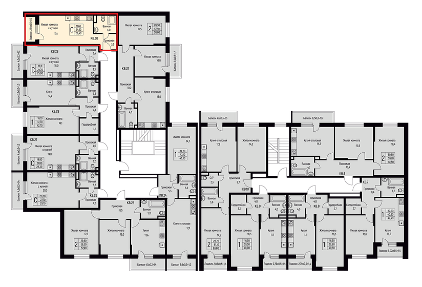 27 м², квартира-студия 3 500 000 ₽ - изображение 84