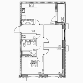 Квартира 71,3 м², 3-комнатная - изображение 1