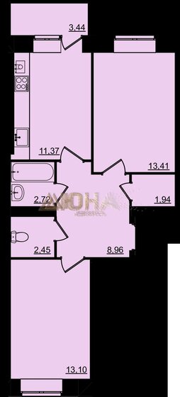45 м², 2-комнатная квартира 4 450 000 ₽ - изображение 58