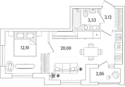 Квартира 40,2 м², 1-комнатная - изображение 1
