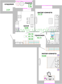 Квартира 62,4 м², 2-комнатная - изображение 1