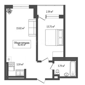 Квартира 42,4 м², 1-комнатная - изображение 2