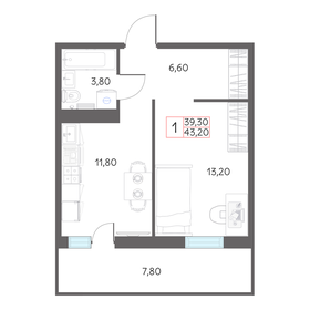 Квартира 43,2 м², 1-комнатная - изображение 1