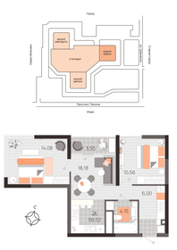 Квартира 56,5 м², 2-комнатная - изображение 1