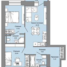 Квартира 58 м², 2-комнатная - изображение 2