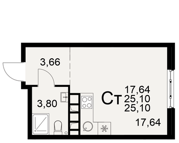 Квартира 25,1 м², студия - изображение 1