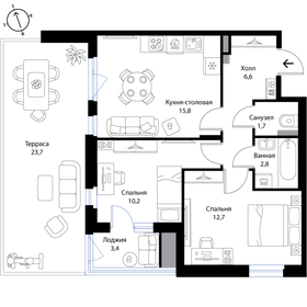 Квартира 58,6 м², 2-комнатная - изображение 1