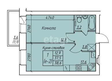 Квартира 38,6 м², 1-комнатная - изображение 1