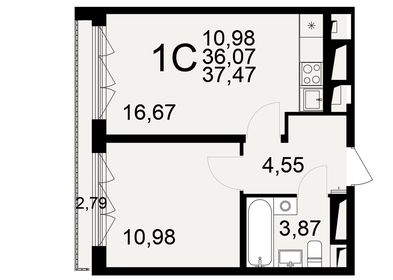 Квартира 37,5 м², 1-комнатная - изображение 1