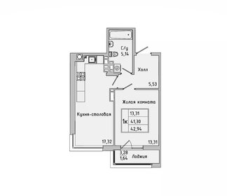 Квартира 43 м², 1-комнатная - изображение 1