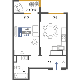 Квартира 40,5 м², 1-комнатная - изображение 1