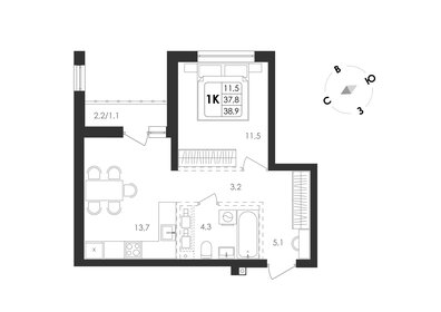 Квартира 38,9 м², 1-комнатная - изображение 1