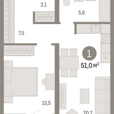 Квартира 50,9 м², 1-комнатная - изображение 3