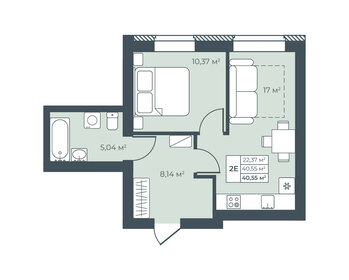 Квартира 40,6 м², 2-комнатная - изображение 1