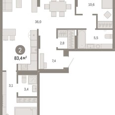 Квартира 83,4 м², 2-комнатная - изображение 3