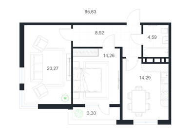Квартира 65,6 м², 2-комнатная - изображение 1