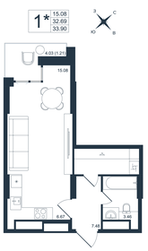 Квартира 33,9 м², 1-комнатная - изображение 1