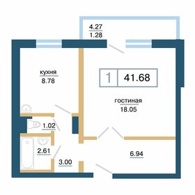 Квартира 41,7 м², 1-комнатная - изображение 1