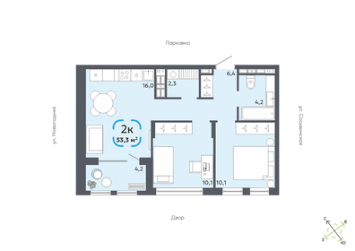 Квартира 53,3 м², 2-комнатная - изображение 1