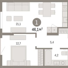 Квартира 46,1 м², 1-комнатная - изображение 3