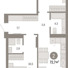 Квартира 72,7 м², 2-комнатная - изображение 3