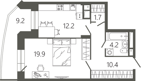 Квартира 51,2 м², 1-комнатная - изображение 1