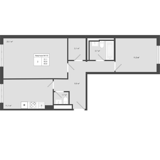 58,8 м², 2-комнатная квартира 14 920 000 ₽ - изображение 58