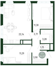 Квартира 56,9 м², 2-комнатная - изображение 1