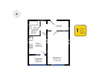Квартира 37,9 м², 1-комнатная - изображение 1