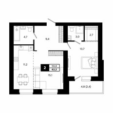 Квартира 62,2 м², 2-комнатная - изображение 3