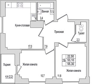 Квартира 55,3 м², 2-комнатная - изображение 1