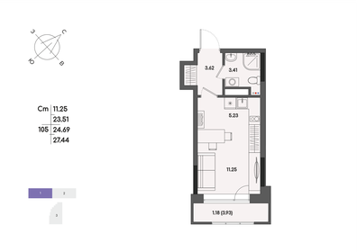Квартира 24,7 м², студия - изображение 1