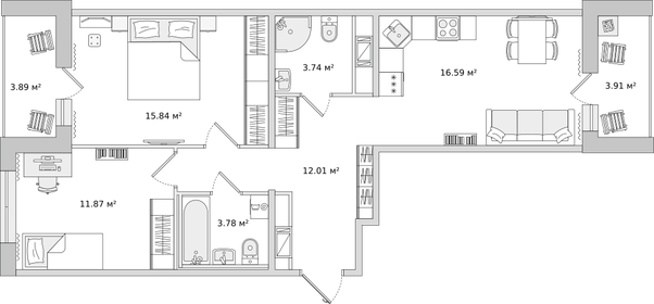Квартира 71,6 м², 2-комнатная - изображение 1