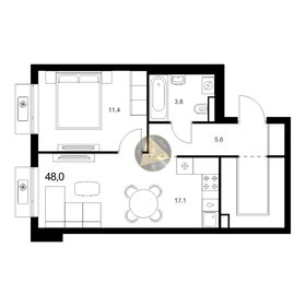 Квартира 48 м², 1-комнатная - изображение 1