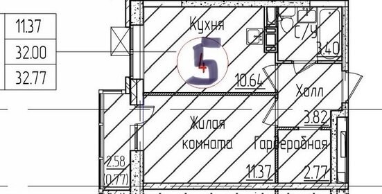 Квартира 32,7 м², 1-комнатная - изображение 1